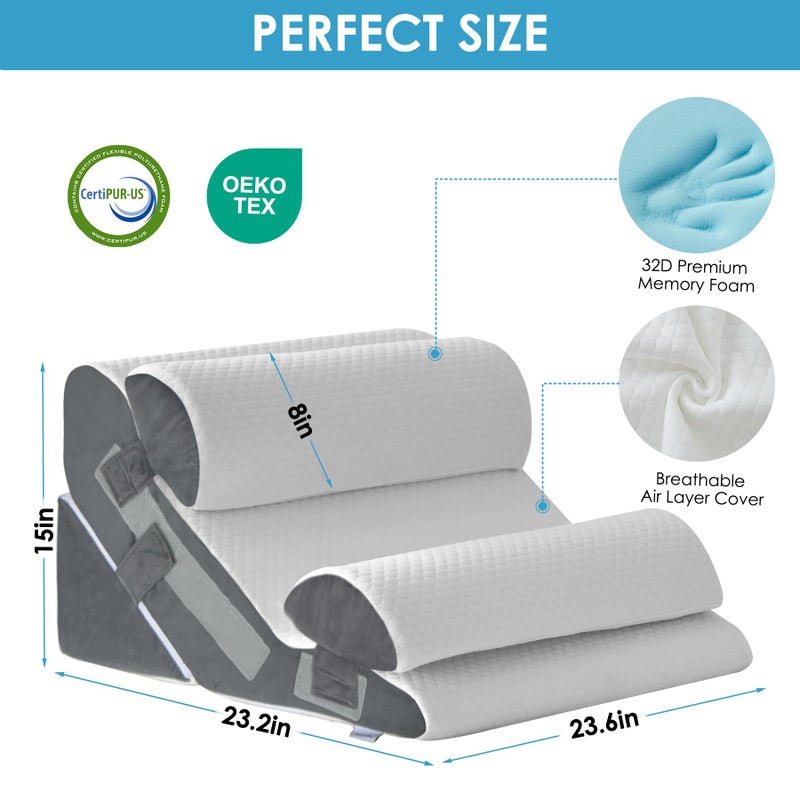 MEGCXIT 4PCS Bed Wedge Pillow for Headboard, Adjustable Wedge Pillow for Sleep Apnea, 23â€ Wide Triangle Pillow Wedge Set for After Surgery, Acid Reflux Relief, Snoring, Neck&Back Support, White/Grey - Image 4