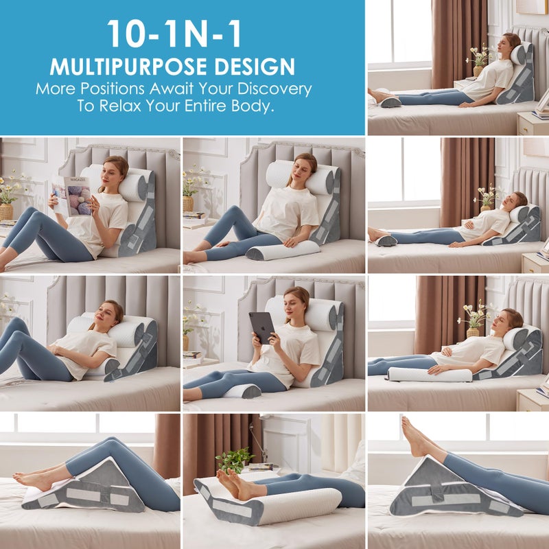 MEGCXIT 4PCS Bed Wedge Pillow for Headboard, Adjustable Wedge Pillow for Sleep Apnea, 23â€ Wide Triangle Pillow Wedge Set for After Surgery, Acid Reflux Relief, Snoring, Neck&Back Support, White/Grey - Image 3