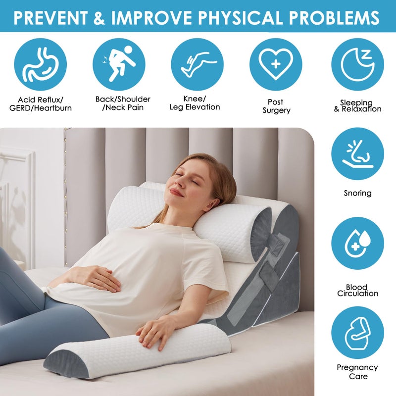 MEGCXIT 4PCS Bed Wedge Pillow for Headboard, Adjustable Wedge Pillow for Sleep Apnea, 23â€ Wide Triangle Pillow Wedge Set for After Surgery, Acid Reflux Relief, Snoring, Neck&Back Support, White/Grey - Image 2
