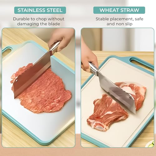 BHUMLO Double Sided Cutting Board – Stainless Steel & Wheat Straw Vegetables Chopping Board for Kitchen, Dishwasher Safe, Large Food-Grade Board for Meat, Vegetables & Fruits (Light Blue) - Image 3