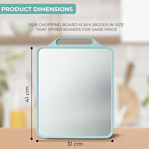 BHUMLO Double Sided Cutting Board – Stainless Steel & Wheat Straw Vegetables Chopping Board for Kitchen, Dishwasher Safe, Large Food-Grade Board for Meat, Vegetables & Fruits (Light Blue) - Image 5