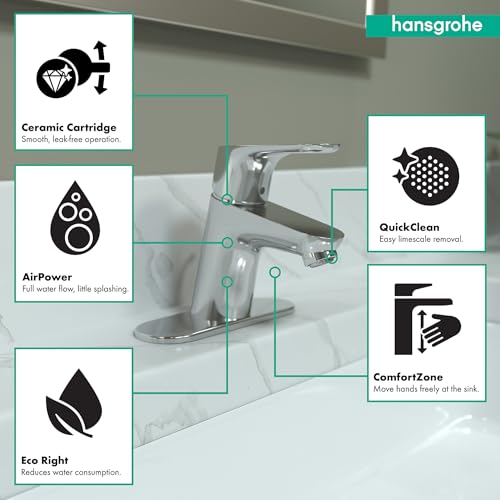 hansgrohe Focus Modern Upgrade Easy Clean 1-Handle 1 5-inch Tall Bathroom Sink Faucet in Chrome, 04510000, 0.375 - Image 4