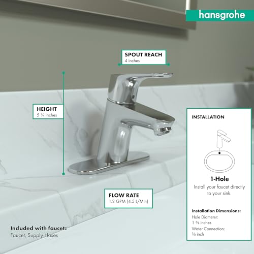 hansgrohe Focus Modern Upgrade Easy Clean 1-Handle 1 5-inch Tall Bathroom Sink Faucet in Chrome, 04510000, 0.375 - Image 5