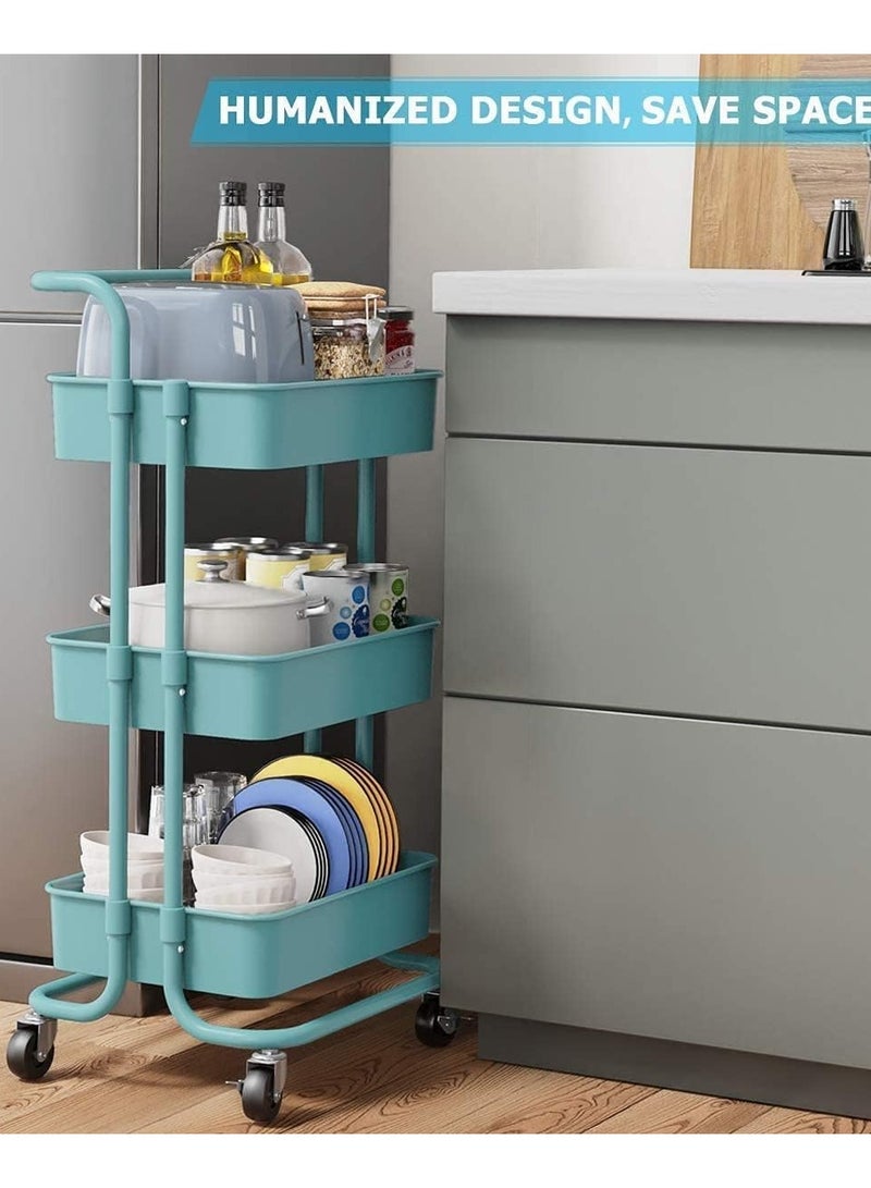 DubaiGallery 3 Tier Trolley Storage -3 Tier Rolling Storage Cart with Wheels - Multifunctional Organization Cart with Brake Caster Wheels -Kitchen Shelf Storage Rack  - Image 4