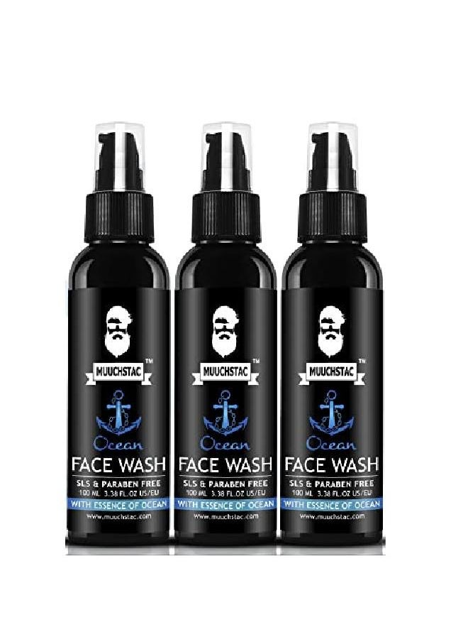 MUUCHSTAC Men’s Ocean Face Wash for Men No SLS Silicone and Paraben Pack of 3 (3x100ML)  - Image 1