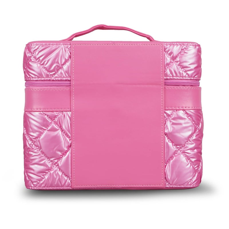 SHAMAX Cosmetic Bridal Make Up Box Trousseau Box Vanity Beauty Case Organizer for Wedding Makeup Box 4 Trays Foldable Vanity Case Large Dual Zipper Hd Mirror Mini Luggage 630 HOTPINK - Image 5