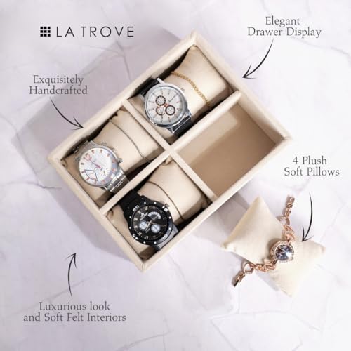 La Trove 4 Slot Watch Organizer Tray for Watches & Bracelets | Watch Storage Tray | Watch Display Organizer for Wardrobe Drawer & Dressing Table | Cream - Image 2