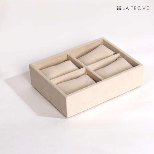 La Trove 4 Slot Watch Organizer Tray for Watches & Bracelets | Watch Storage Tray | Watch Display Organizer for Wardrobe Drawer & Dressing Table | Cream - Image 5
