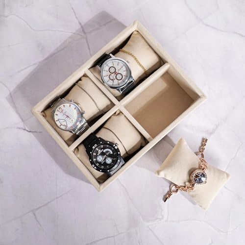 La Trove 4 Slot Watch Organizer Tray for Watches & Bracelets | Watch Storage Tray | Watch Display Organizer for Wardrobe Drawer & Dressing Table | Cream - Image 1