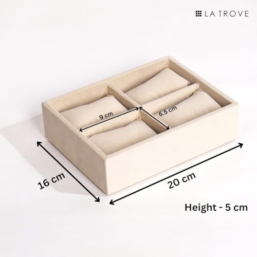 La Trove 4 Slot Watch Organizer Tray for Watches & Bracelets | Watch Storage Tray | Watch Display Organizer for Wardrobe Drawer & Dressing Table | Cream - Image 3