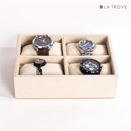 La Trove 4 Slot Watch Organizer Tray for Watches & Bracelets | Watch Storage Tray | Watch Display Organizer for Wardrobe Drawer & Dressing Table | Cream - Image 4