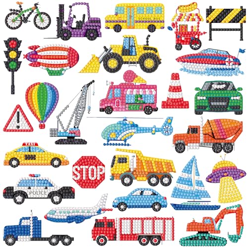 Labeol Diamond Art Kits for Kids Boys and Girls Ages 681012 Easy to DIY Creative Diamond Art Sticker Craft by Numbers Kits for Kids and Adult Beginners Transportation - Image 1