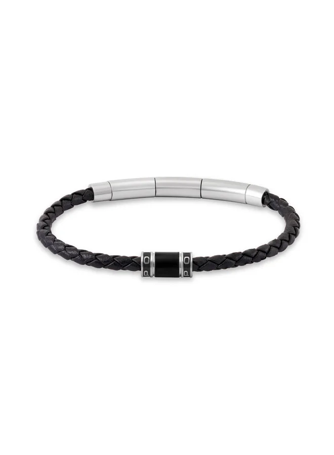 بوليس Carbon Black Slim Braided Leather Bracelet for Men