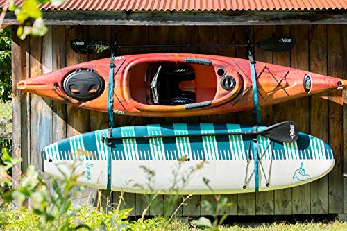 Pelican Double Kayak Storage Strap System - for Indoor and Outdoor Kayak and SUP Paddle Board Hangers - Comes with Paddle Clips - Black/Turquoise - Image 5