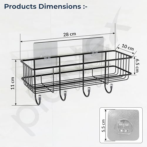 Plantex Bathroom Organiser Without Drill/GI Steel Self Adhesive Bathroom Shelf/Bathroom Stand for Wall/Bathroom Accessories Set Pack of 1 (Black, CED Powder Coated) - Image 4