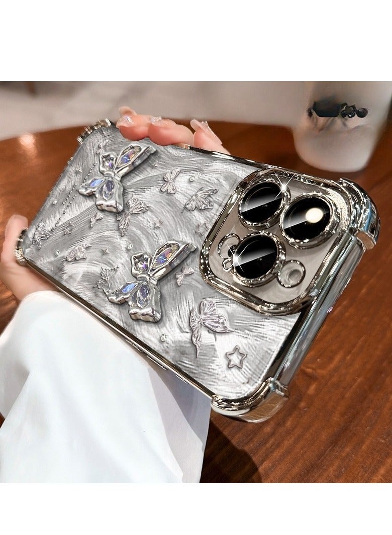 متوافق مع جراب  iPhone 16 Pro Max - غطاء حافظة الفراشات لطيفة مع غطاء حافظة شفافة مع حزام جميل سوار سلسلة بنات نسائي لهاتف iPhone 16 Pro Max - Image 3