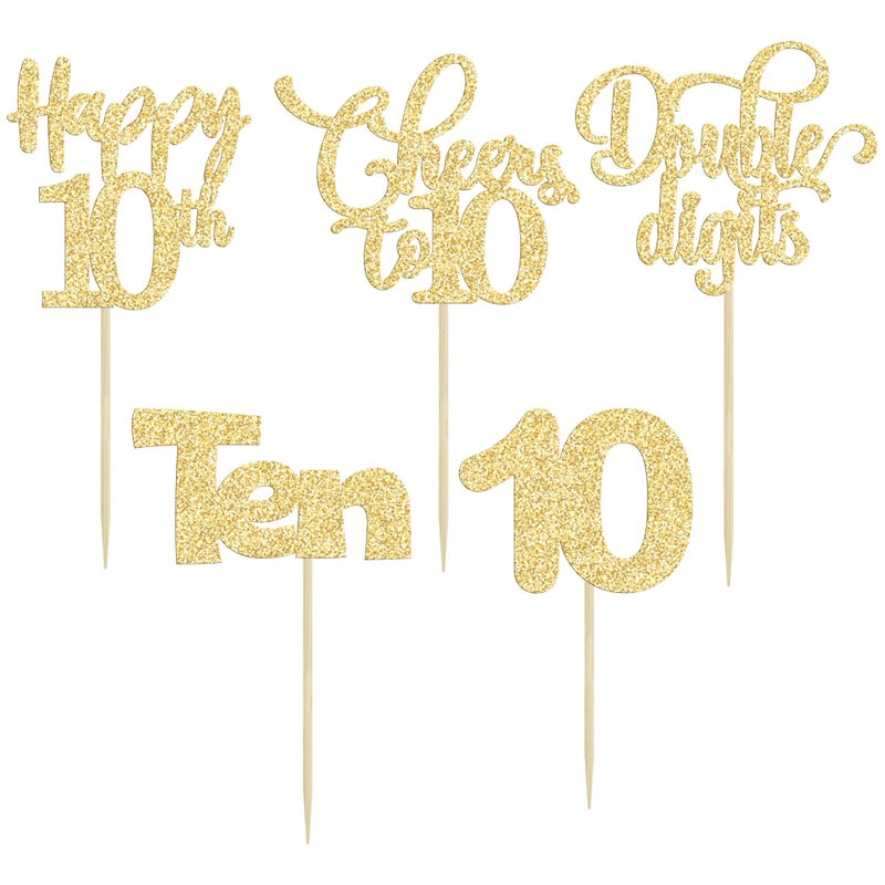 Ephlyn 30 Pack Happy 10th Birthday Cupcake Toppers Gold Glitter Happy 10th Cheers to 10 Years Old Birthday Cupcake Picks for 10th Birthday Anniversary Party Cake Decorations Supplies - Image 4