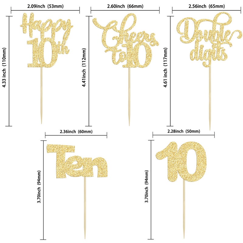 Ephlyn 30 Pack Happy 10th Birthday Cupcake Toppers Gold Glitter Happy 10th Cheers to 10 Years Old Birthday Cupcake Picks for 10th Birthday Anniversary Party Cake Decorations Supplies - Image 3