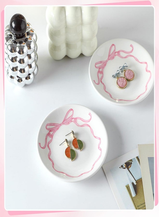 DoubleFill Pink Bow Jewelry Dish Trinket Tray Coquette Ceramic Jewelry Dish for Rings Earrings Necklaces Coquette Room Decor - Image 3
