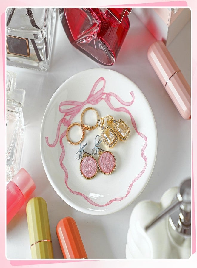 DoubleFill Pink Bow Jewelry Dish Trinket Tray Coquette Ceramic Jewelry Dish for Rings Earrings Necklaces Coquette Room Decor - Image 5