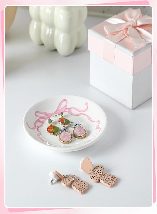 DoubleFill Pink Bow Jewelry Dish Trinket Tray Coquette Ceramic Jewelry Dish for Rings Earrings Necklaces Coquette Room Decor - Image 4