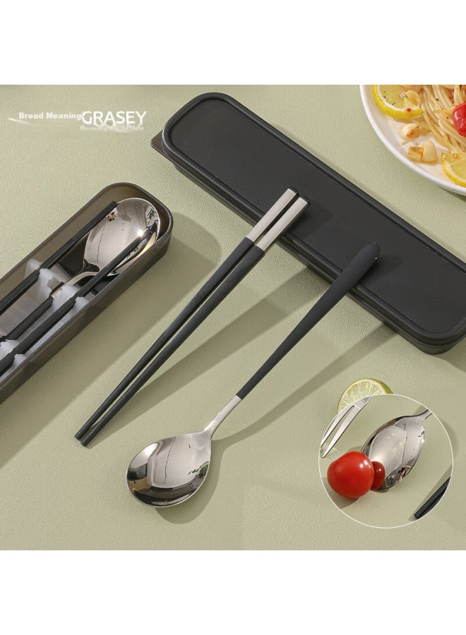 GRASEY Guangyi 316 Stainless Steel Spoon, Alloy Chopsticks, Portable Cutlery Set For Single Person, Student Travel, Three-piece Set Gy8838 - Image 1