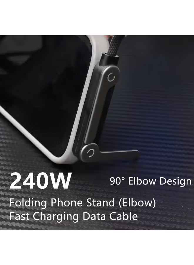 اراباش كابل شحن سريع مضفر بقوة 240 واط مع حامل قابل للطي، كابل شحن USB-A إلى Lightning لأجهزة iPhone و iPad، كابل ألعاب متين - Image 4