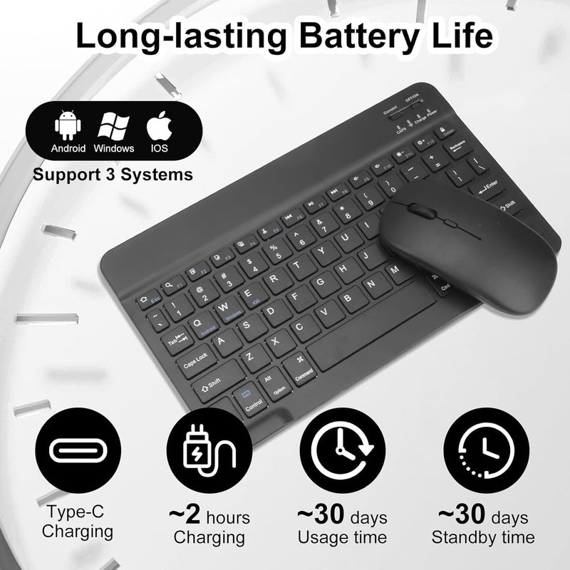 Novstuf Bluetooth Keyboard and Mouse, Universal Rechargeable Wireless Tablet Keyboard Ultra Slim Universal Portable Keyboards for iPad Tablet Samsung Tab Lenovo Tab iOS Android Windows - Image 2