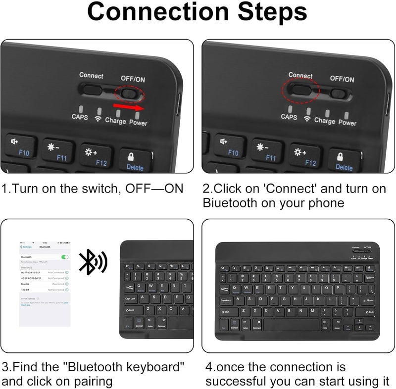 Novstuf Bluetooth Keyboard and Mouse, Universal Rechargeable Wireless Tablet Keyboard Ultra Slim Universal Portable Keyboards for iPad Tablet Samsung Tab Lenovo Tab iOS Android Windows - Image 5