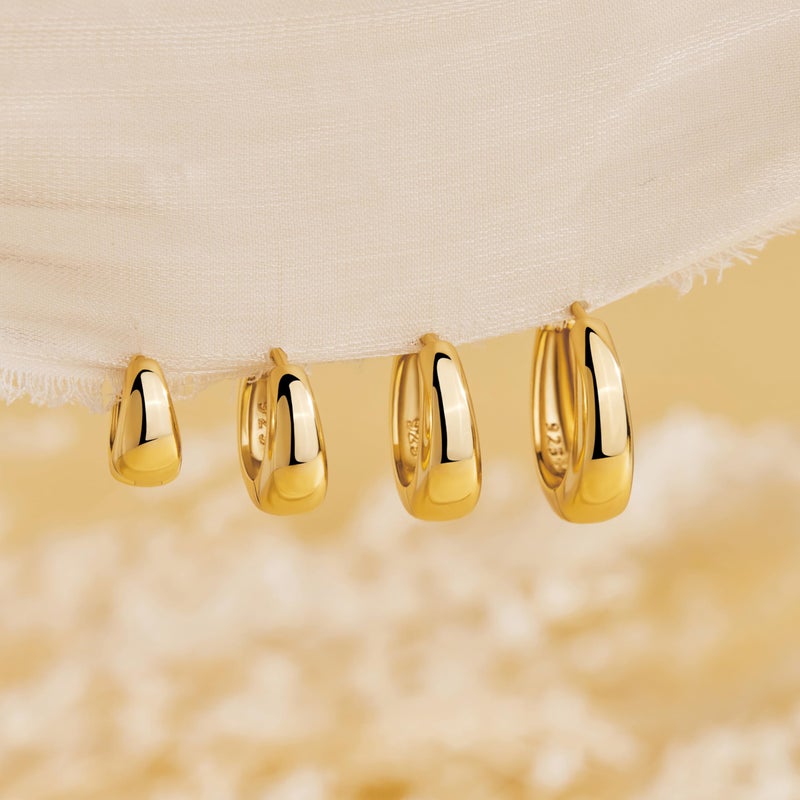 Poxtex 5mm Thick Chunky Gold Hoop Earrings for Women Non Tarnish, 14K Gold Plated Chunky Huggie Cartilage Earring Stack, Lightweight Cute Drop Earrings Sets for Multiple Piercing Dainty Trendy Clip On Jewelry - Image 5