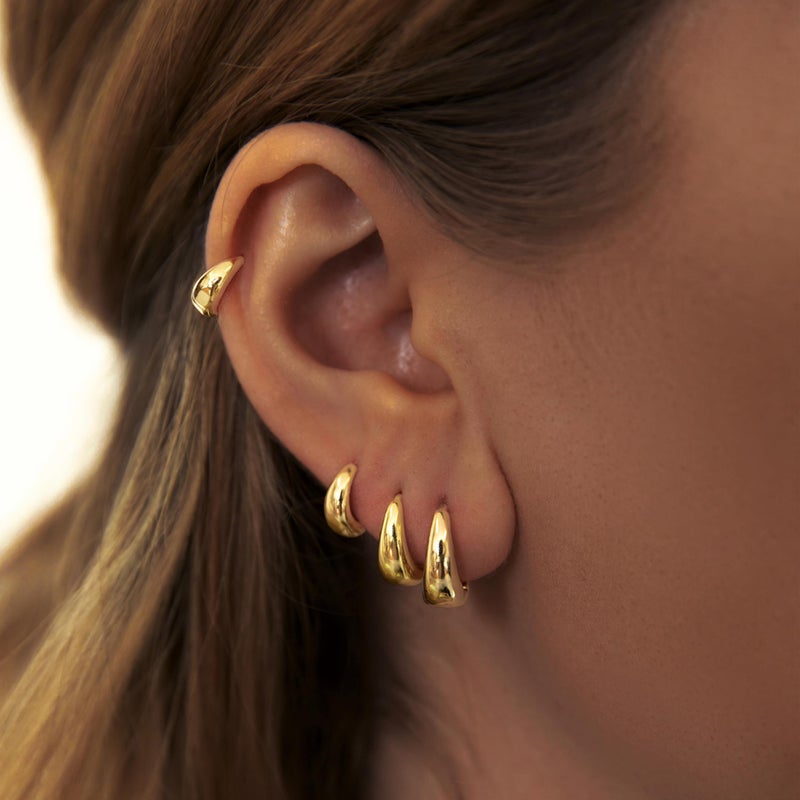 Poxtex 5mm Thick Chunky Gold Hoop Earrings for Women Non Tarnish, 14K Gold Plated Chunky Huggie Cartilage Earring Stack, Lightweight Cute Drop Earrings Sets for Multiple Piercing Dainty Trendy Clip On Jewelry - Image 2