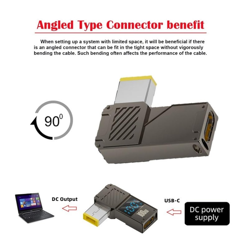 Tobo محول USB C إلى DC، موصل أنثوي USB C إلى DC 11.0X4.5 مم مع قابس برميل PD 100W لمحول شحن سريع للكمبيوتر المحمول مع عرض القدرة TD-1263CC، رمادي - Image 2