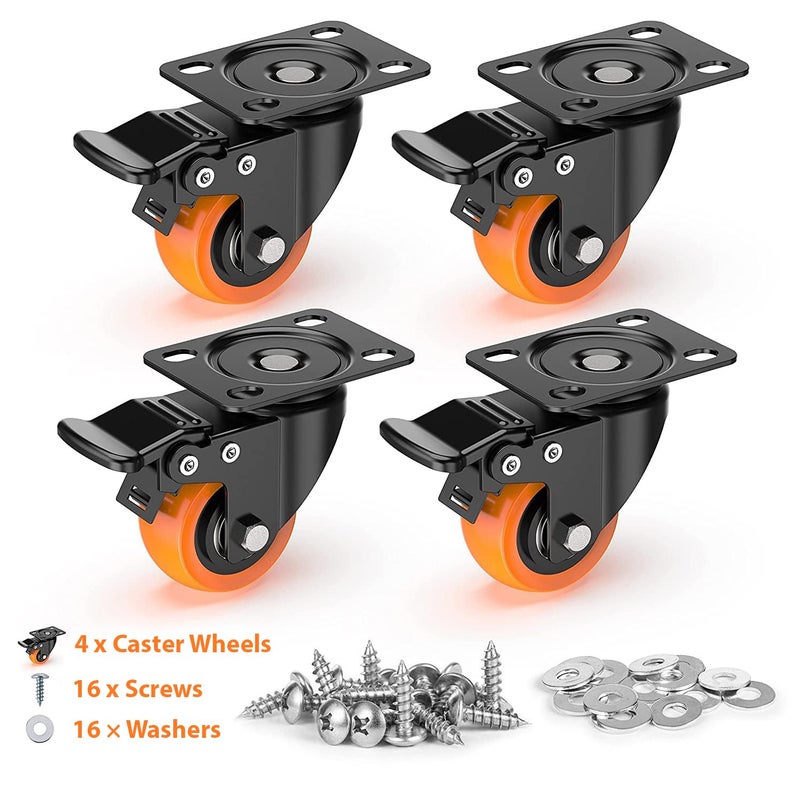 Caneuf Caneuf Polyurethane PU Swivel Caster Wheels with 360 Degree Top Plate Pack of 4 2 Inch  - Image 4