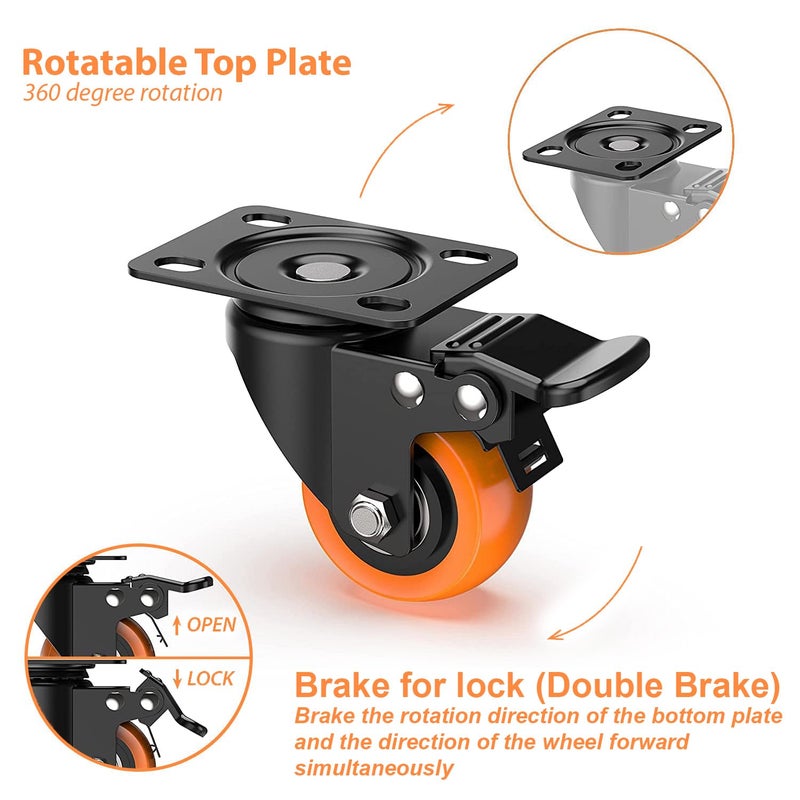 Caneuf Caneuf Polyurethane PU Swivel Caster Wheels with 360 Degree Top Plate Pack of 4 2 Inch  - Image 5