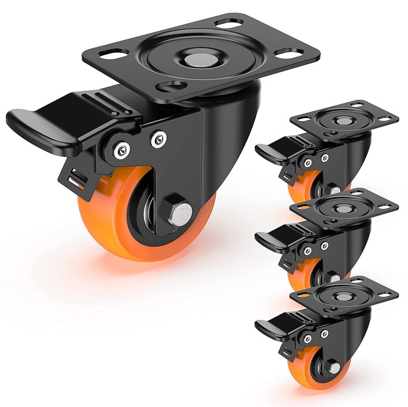 Caneuf Caneuf Polyurethane PU Swivel Caster Wheels with 360 Degree Top Plate Pack of 4 2 Inch  - Image 1