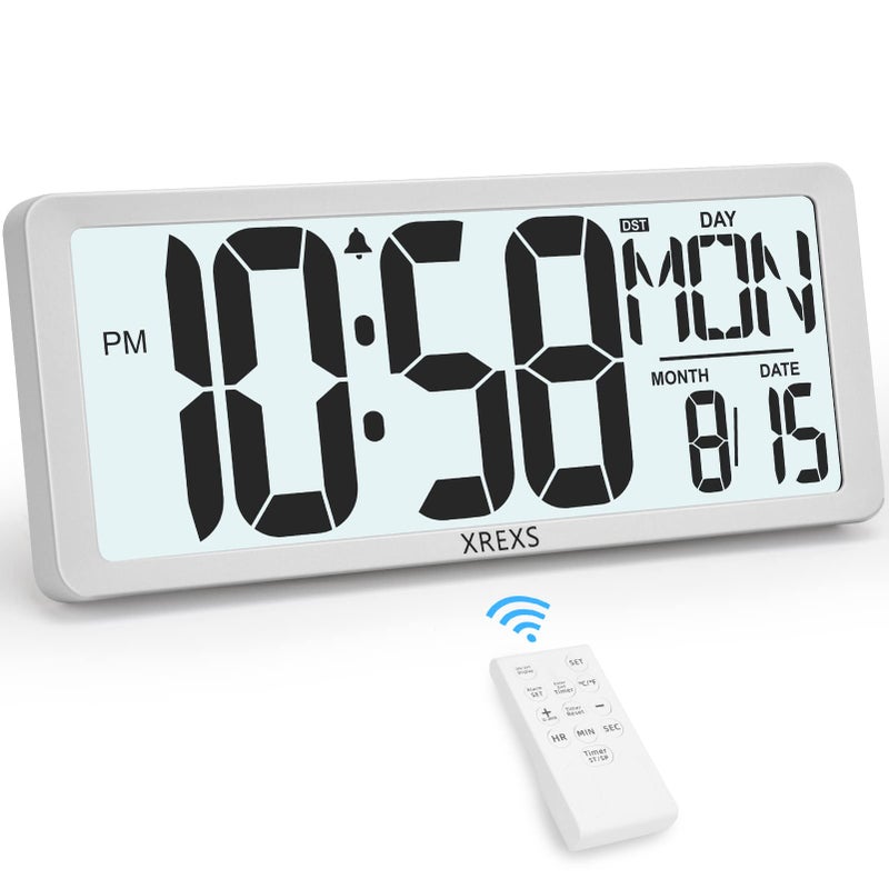 XREXS Large Digital Wall Clock with Backlight 1417 Inch Large Display Wall Clock with Remote Control Count Up  Down Timer Battery Operated Digital Wall Clock with Temperature DateWeek for Home