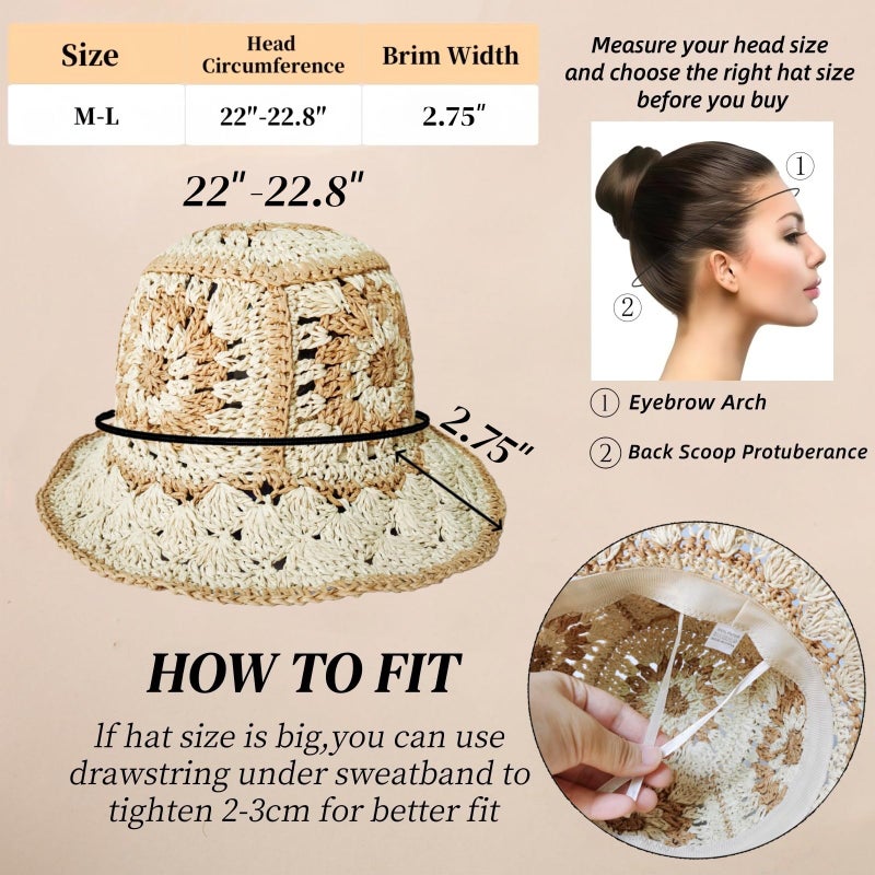 Askljeby Womens Sun Hats Wide Brim Summer Beach Hat for Women Foldable Travel Fedora Handmade Crochet Straw Hat Packable UPF50, Floral-2 - Image 2