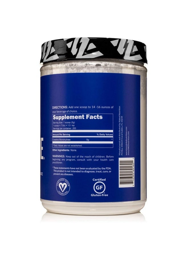 NAKED nutrition - Pure Creatine Monohydrate 200 Servings 1000 Grams 2.2Lb Bulk Vegan Nongmo Gluten Free Soy Free. Aid Strength Gains No Artificial Ingredients Naked Creatine - Image 1