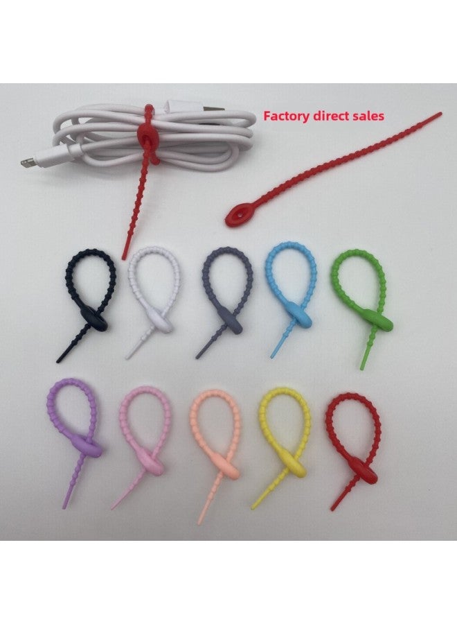 Loquat Color Tadpole Silicone Cable Tie 12 15 18cm Lanyard Winder Packaging Cable Tie With Data Cable Storage Rope-Color:150mm. Black - Image 1