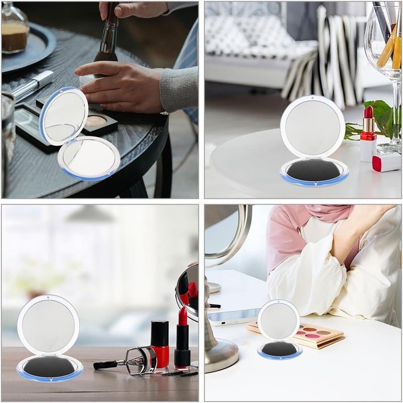 Ciieeo Foldable Small Pocket Mirror 5X Magnifying Compact Handheld Makeup Mirror for Travel and Purse Use with Blue Cover - Image 5