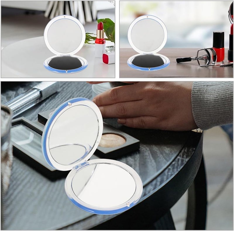 Ciieeo Foldable Small Pocket Mirror 5X Magnifying Compact Handheld Makeup Mirror for Travel and Purse Use with Blue Cover - Image 4