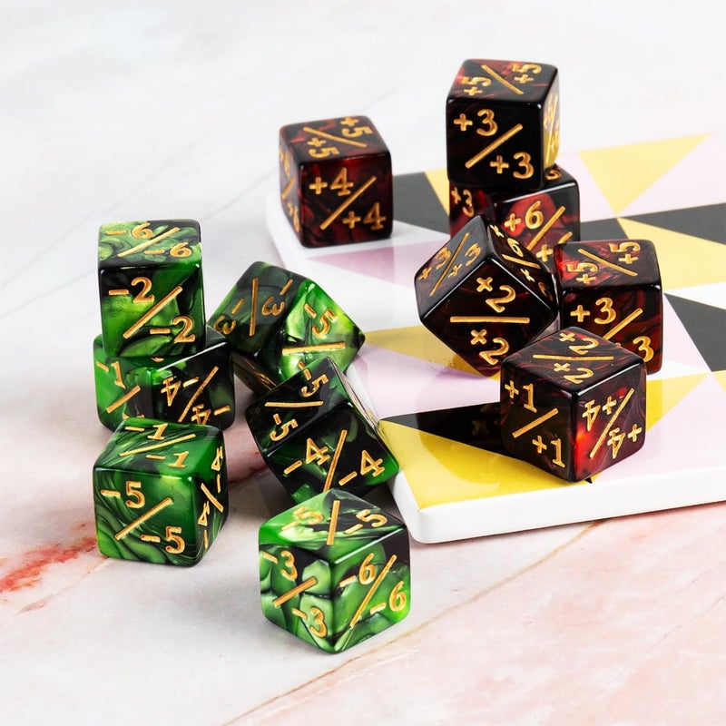 LAMJAM 24 Pieces MTG Dice Counter Plus 1/+1 Counters Dice Set Life Buff Tokens Gifts for MTG TCG Magic Cards Gaming Accessories (Ruby, Emerald) - Image 5