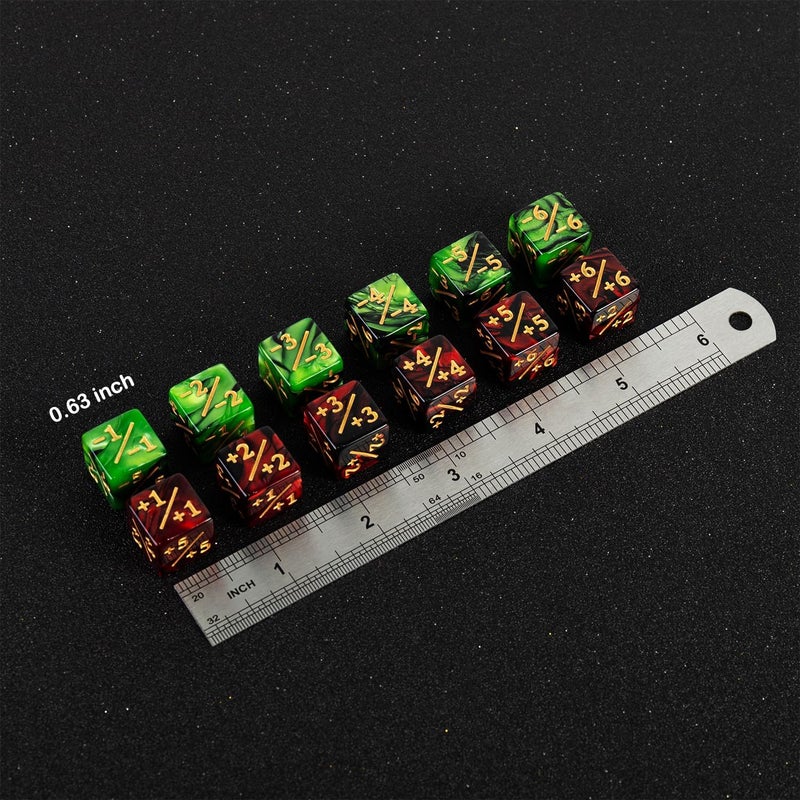LAMJAM 24 Pieces MTG Dice Counter Plus 1/+1 Counters Dice Set Life Buff Tokens Gifts for MTG TCG Magic Cards Gaming Accessories (Ruby, Emerald) - Image 2