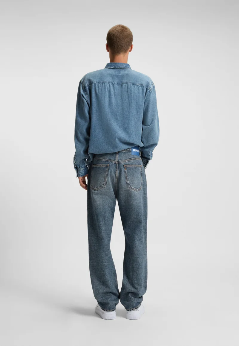 HUGO Baggy-fit jeans in blue distressed denim