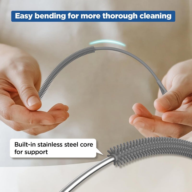 YOTIME Silicone Straw Cleaner Brush, 2Pcs Reusable Straw Brush Extra Long for Cleaning Tumbler with Handle and Glass Metal Smoothie Straws, Non-slip Handle Soft and Bendable, 6mm+9mm, Gray - Image 4