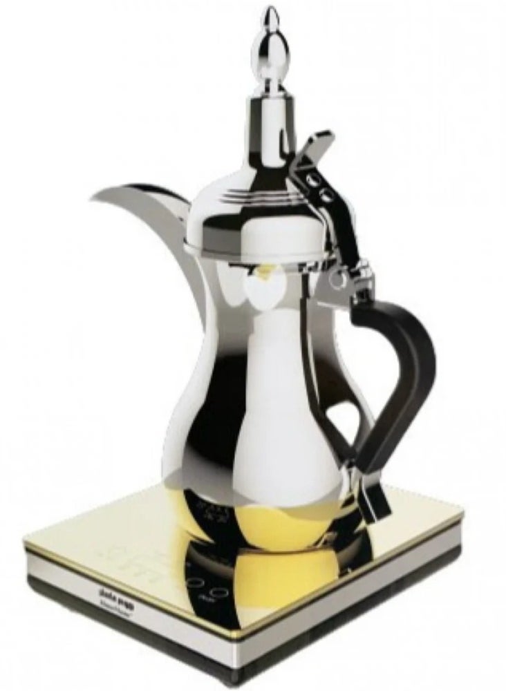 Home Master A silver Arabic coffee pot from Home Master HM-916, 900 watts, with 3 timer control settings for different flavors and automatic voice assistance.  - Image 1