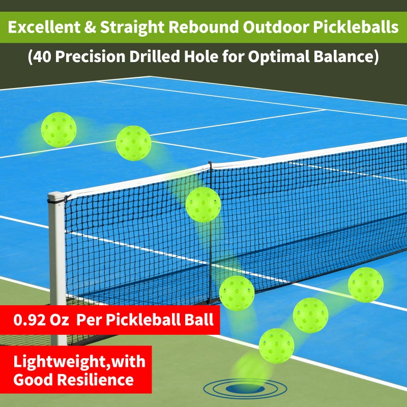 Wiseek 100pc Pickleball Balls,40 Holes indoor Pickleball Balls with Mesh Bag,8mm Precision Drilled-Spaced Pickle ball Set-Professional Plastic Ball for Pickleballs Paddles&Indoor or Outdoor Sport Court(green - Image 3