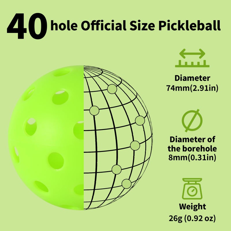 Wiseek 100pc Pickleball Balls,40 Holes indoor Pickleball Balls with Mesh Bag,8mm Precision Drilled-Spaced Pickle ball Set-Professional Plastic Ball for Pickleballs Paddles&Indoor or Outdoor Sport Court(green - Image 2