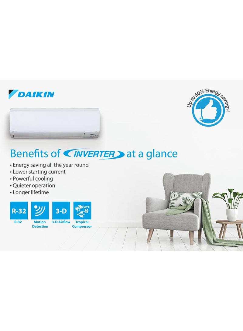 Daikin 1.5 Ton Inverter Split Air Conditioner 18000 BTU R32 Fast Cooling Energy Saving White - Image 3