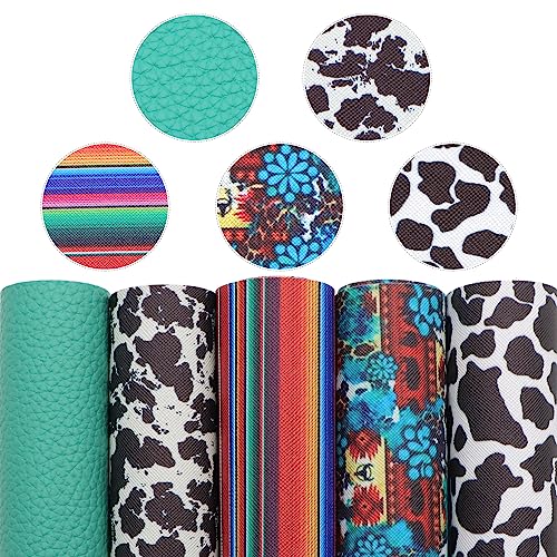 David accessories Cow Pattern Faux Leather Sheets Pattern Synthetic Leather Fabric Canvas Back 5 Pcs 7.7" x 12.9" (20 cm x 33cm) for DIY Earring Making Crafts (A) - Image 1
